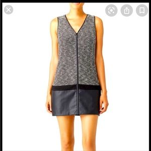 Tart faux leather trim v-neck zip up dress